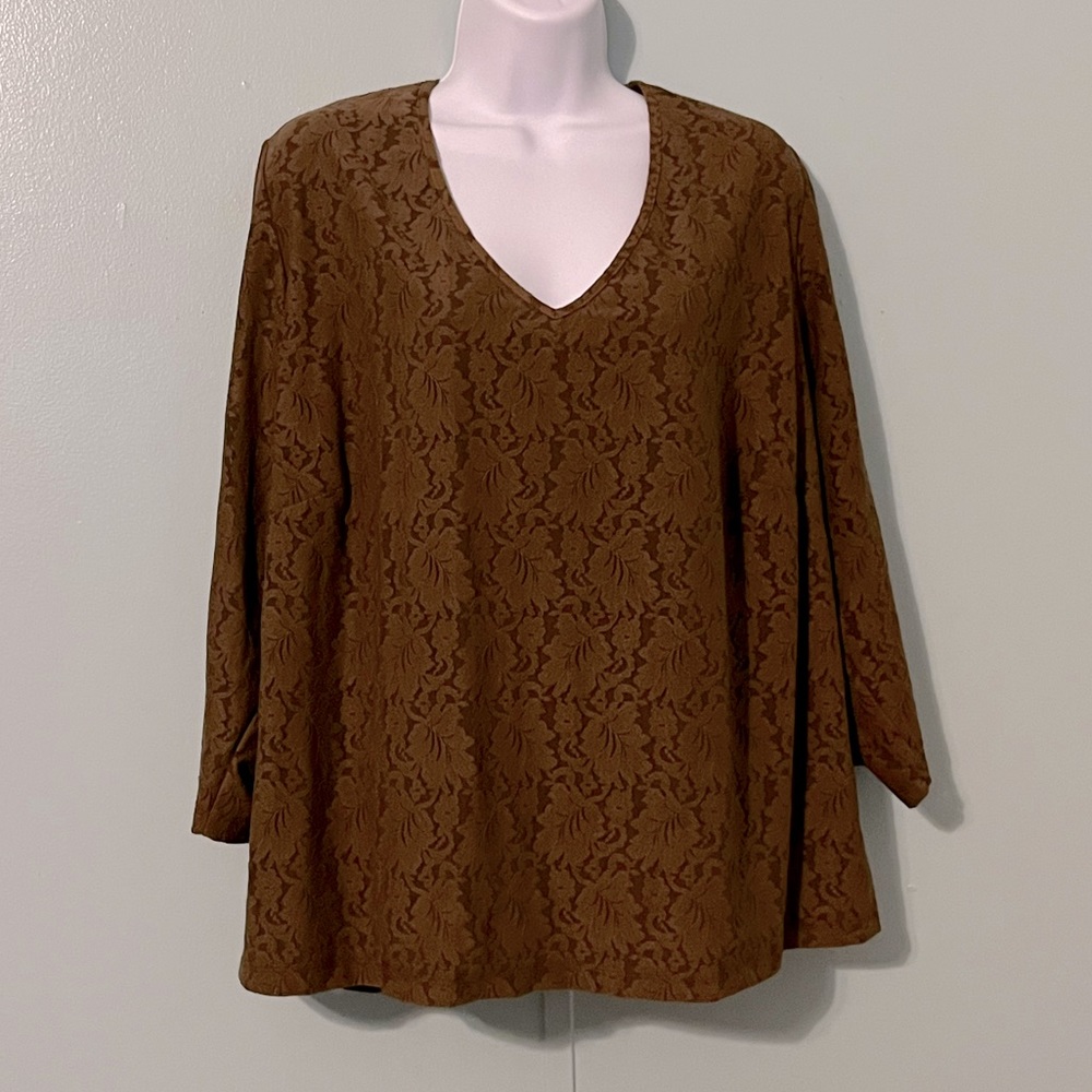 Emme Blouse Lace Dark Brown Size‎ 3 Nylon/Spandex
